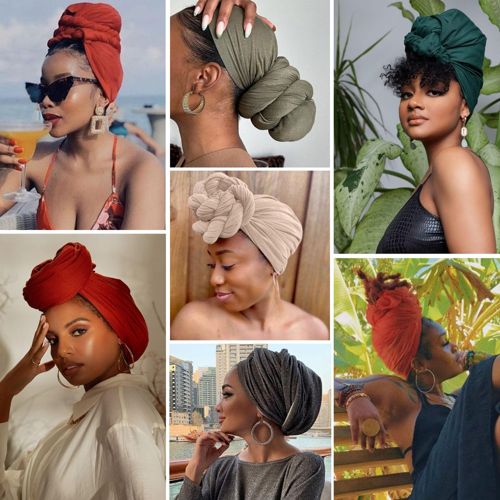 COOKOO head wrap worn as beach shawl showing lightweight travel comfort