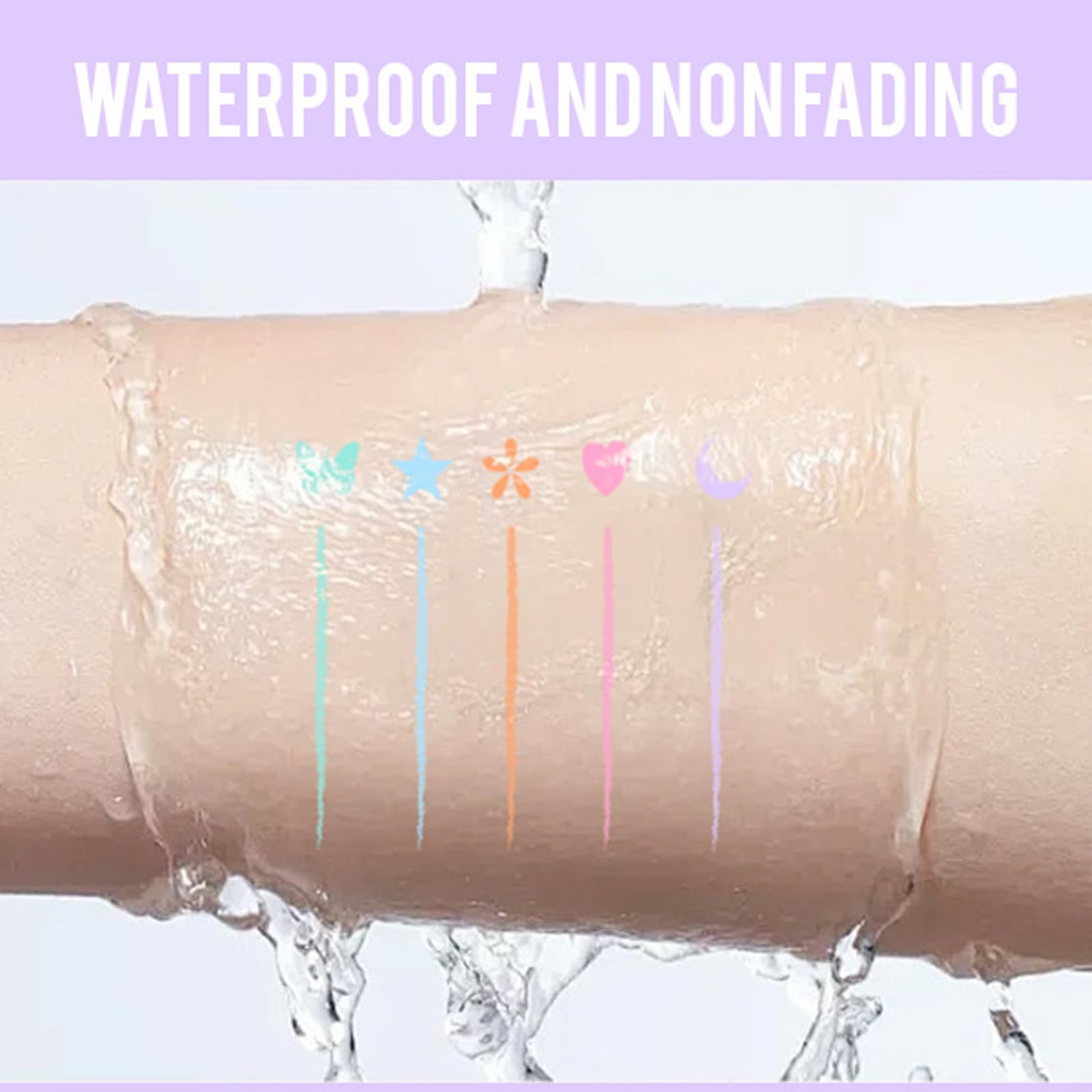 COOL STORY arm swatches of five matte pastel shades for color choice
