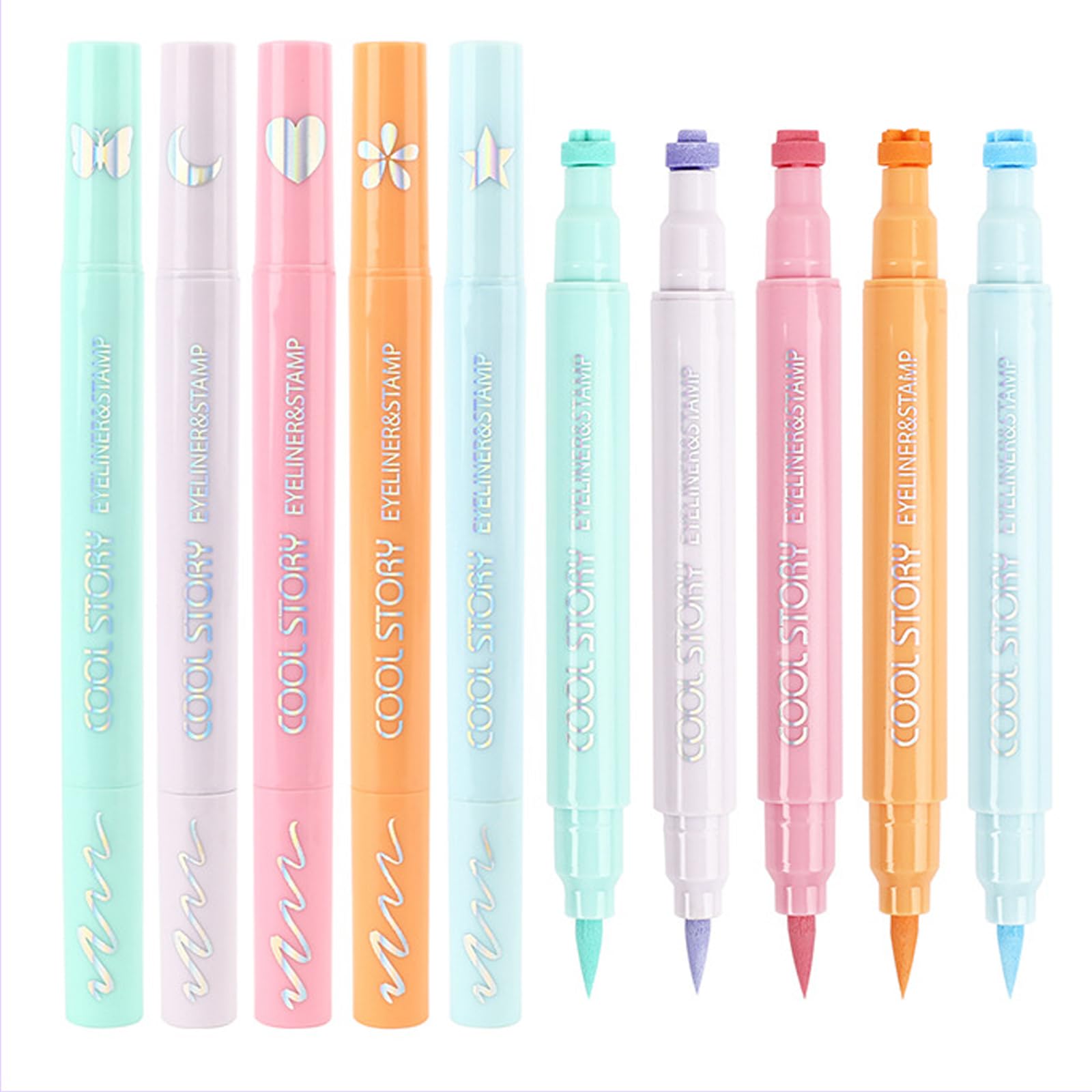 COOL STORY eyeliner in use creating a clean wing and stamped motif