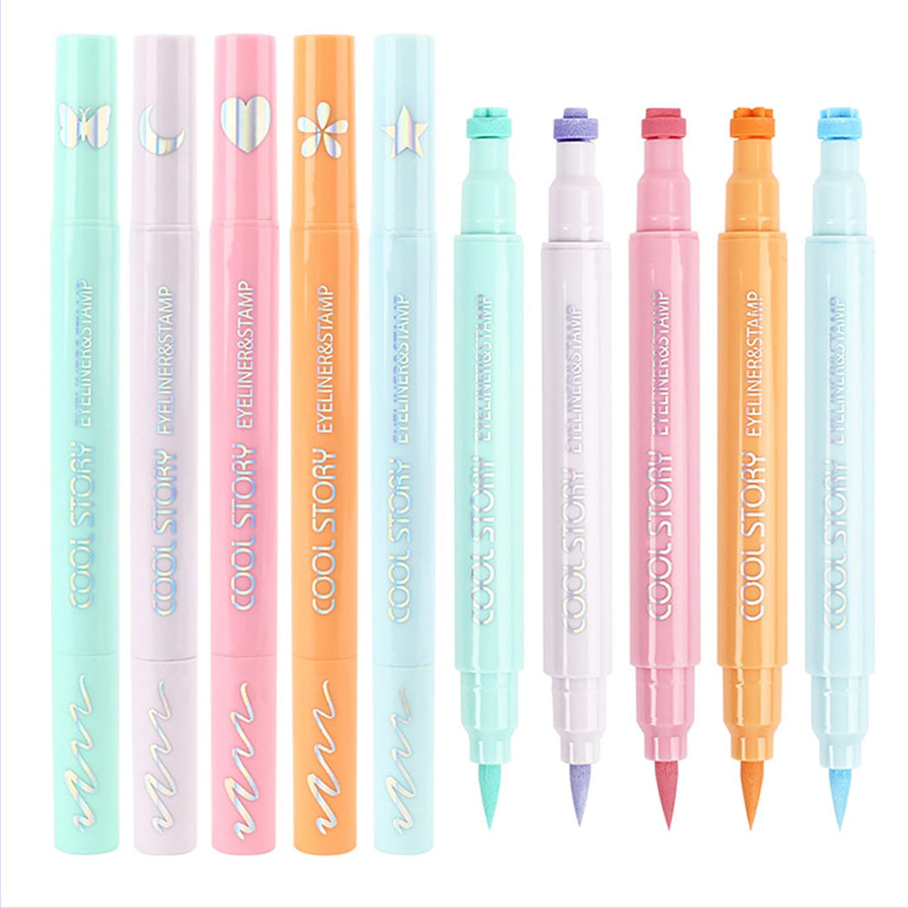 COOL STORY eyeliner in use creating a clean wing and stamped motif