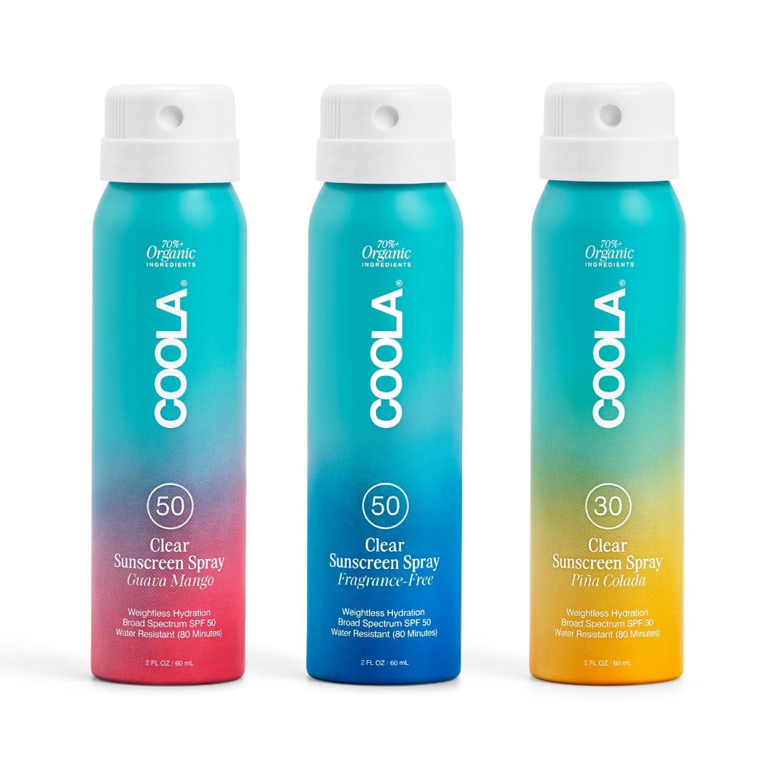 COOLA front packaging showing clear travel spray benefits