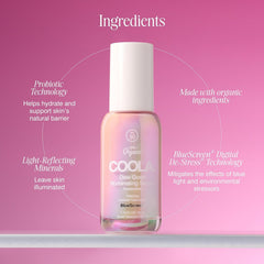 COOLA serum placed in bathroom routine setting promotes morning protection