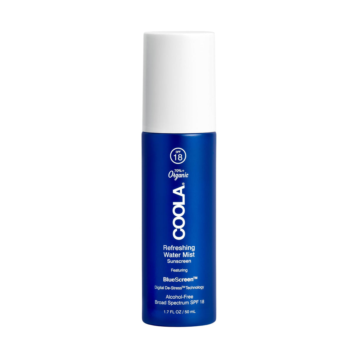 COOLA front packaging bottle showing SPF 18 and organic ingredients benefits
