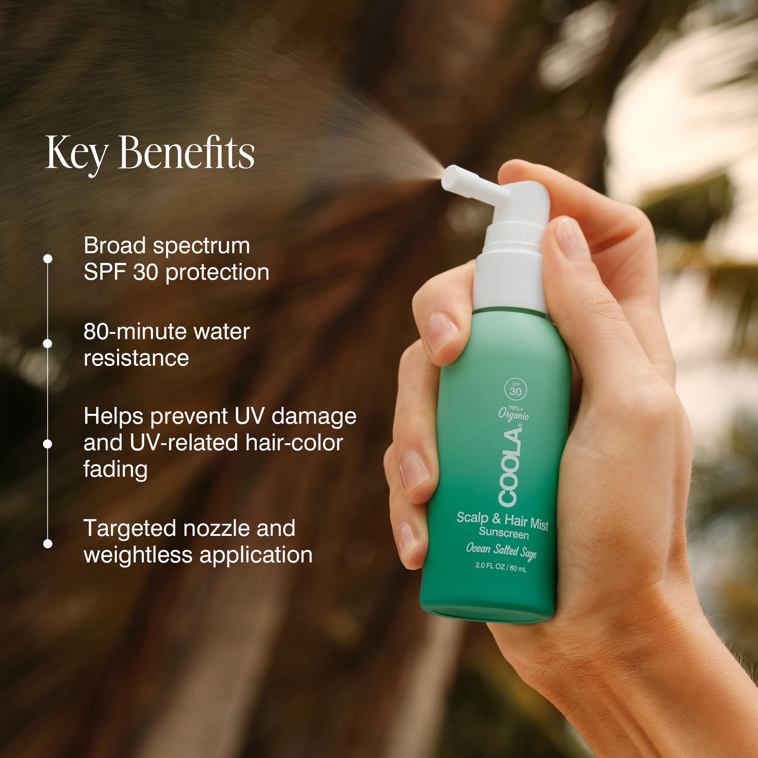 COOLA protecting hair lengths outdoors for color and strength