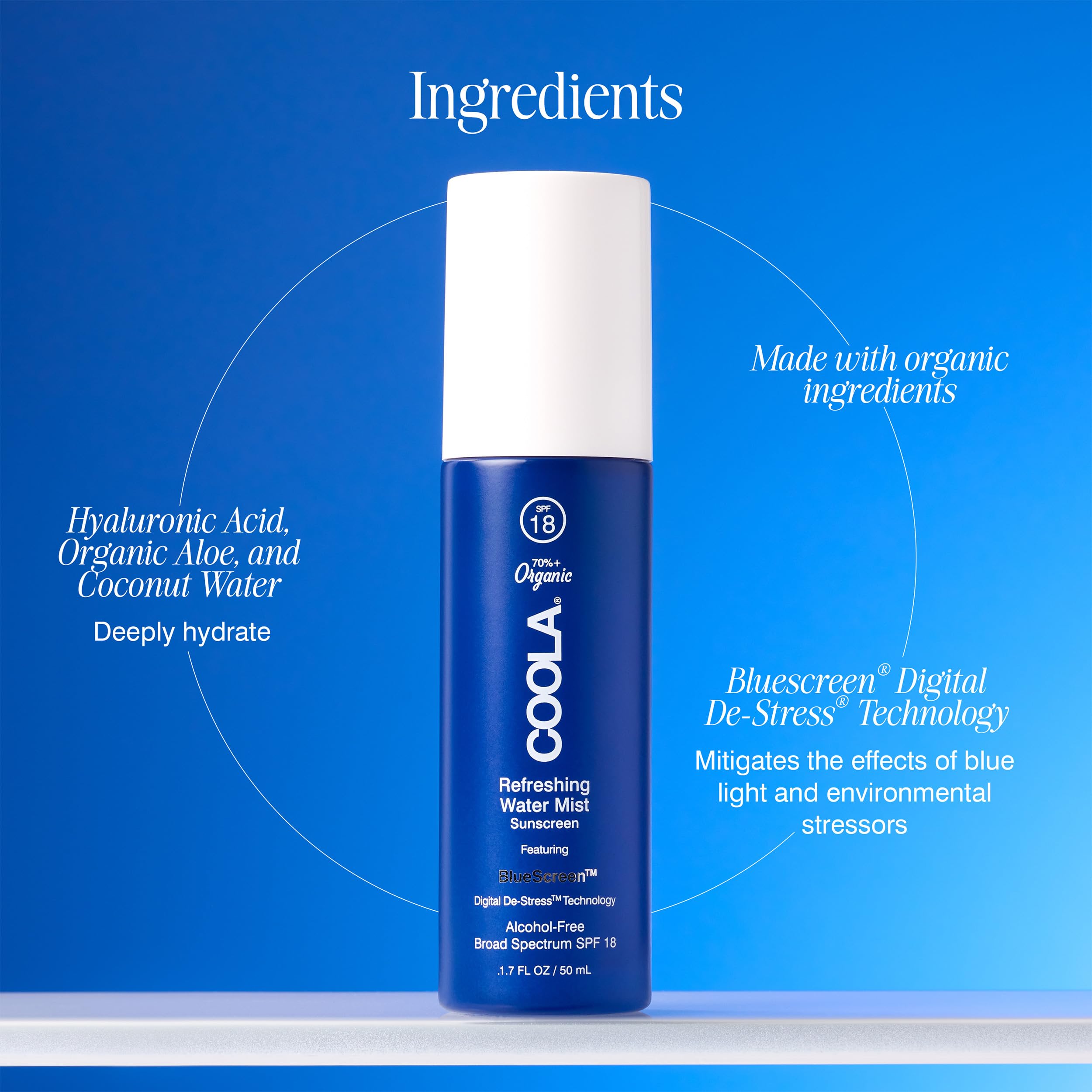 COOLA mist spraying on face for quick hydration and protection benefit
