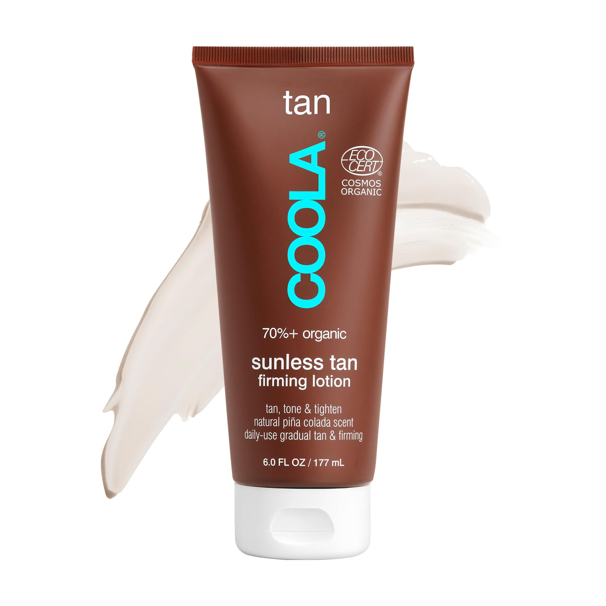 COOLA bottle front packaging showing label and benefits for a hydrating firming tan