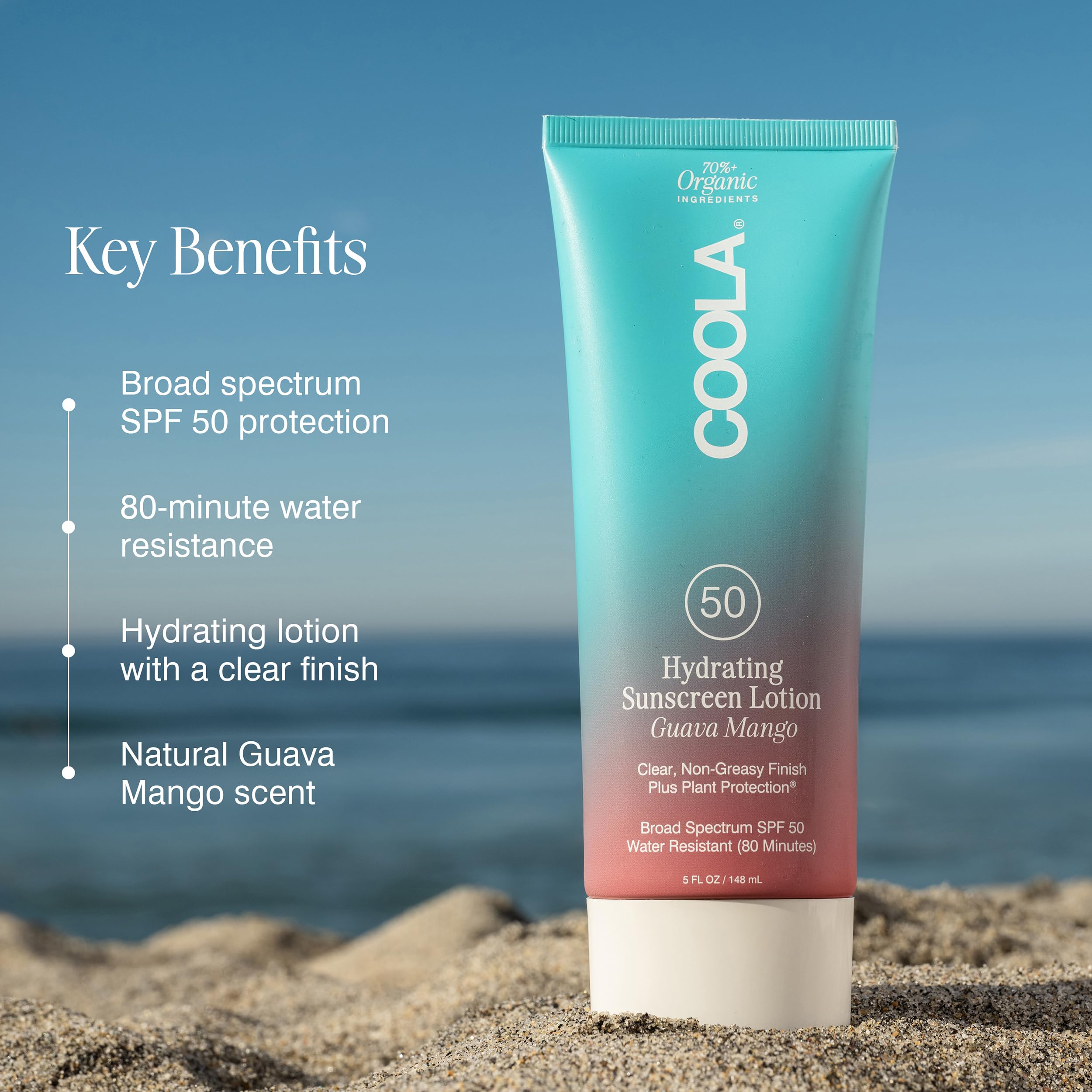 COOLA pump and label detail highlighting easy-dispense benefit