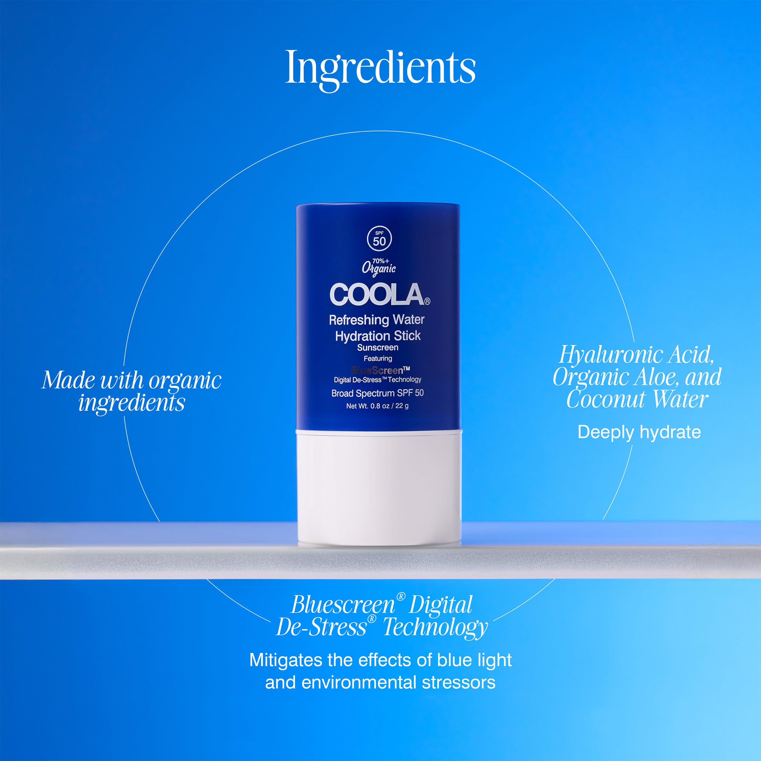 COOLA close-up of stick texture highlighting cooling hydration and smooth application benefit