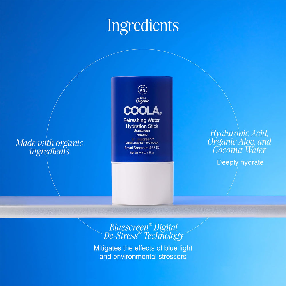 COOLA close-up of stick texture highlighting cooling hydration and smooth application benefit