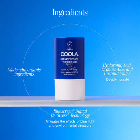 COOLA close-up of stick texture highlighting cooling hydration and smooth application benefit