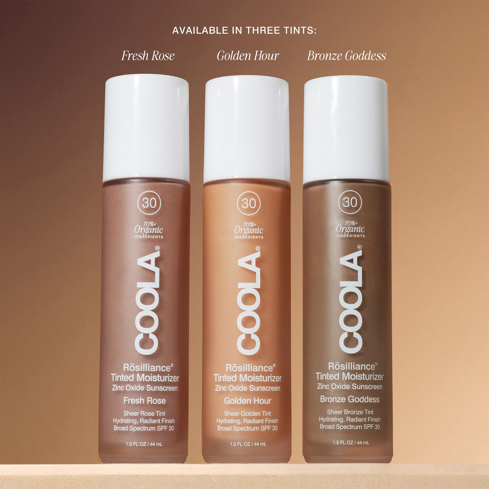 COOLA Rosilliance creamy texture close-up illustrating blendability and dewy finish for lightweight coverage