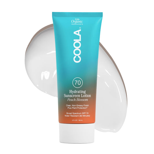 COOLA front packaging showing SPF 70 and peach blossom scent for confident protection