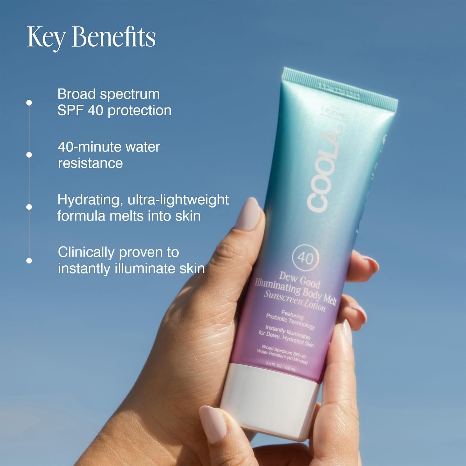 COOLA applied on forearm illustrating even coverage and instant glow benefit