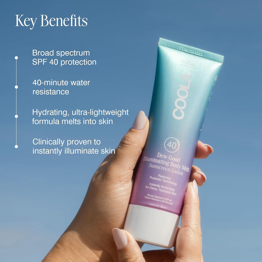 COOLA applied on forearm illustrating even coverage and instant glow benefit