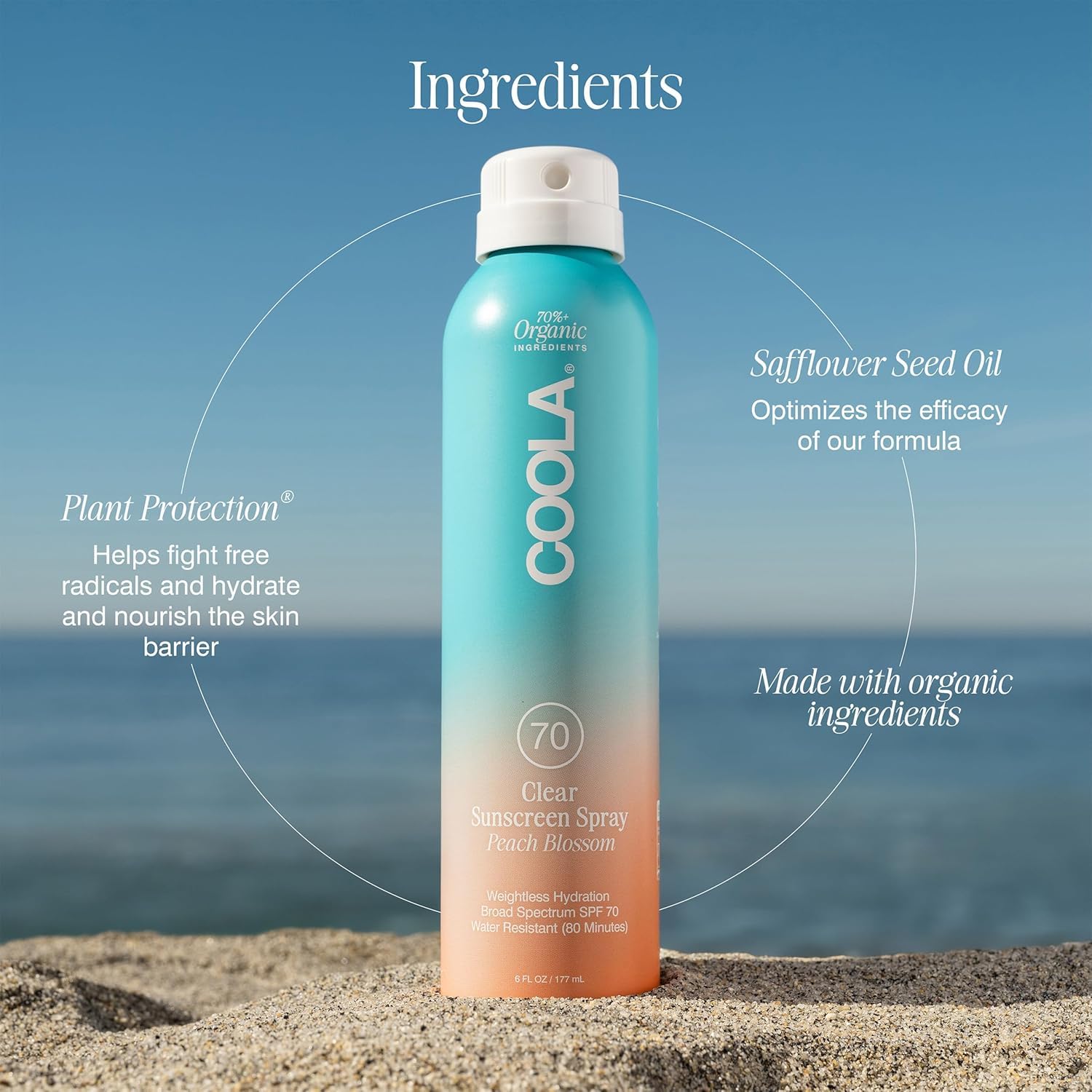COOLA plant ingredients display highlighting antioxidant and nourishing benefits