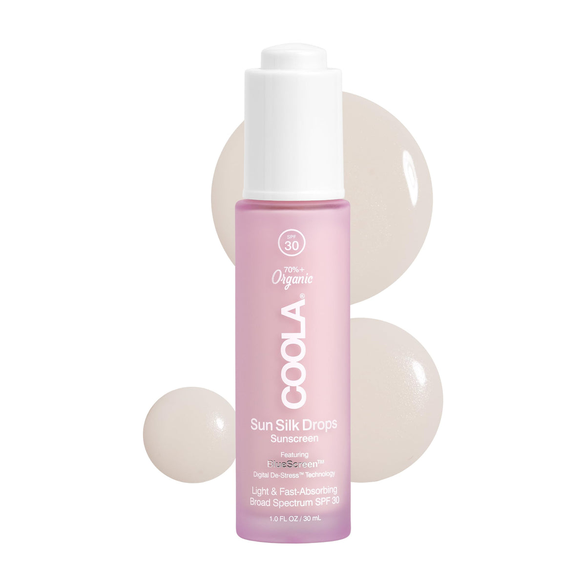 COOLA Sun Silk Drops front bottle showing compact travel size and SPF benefit