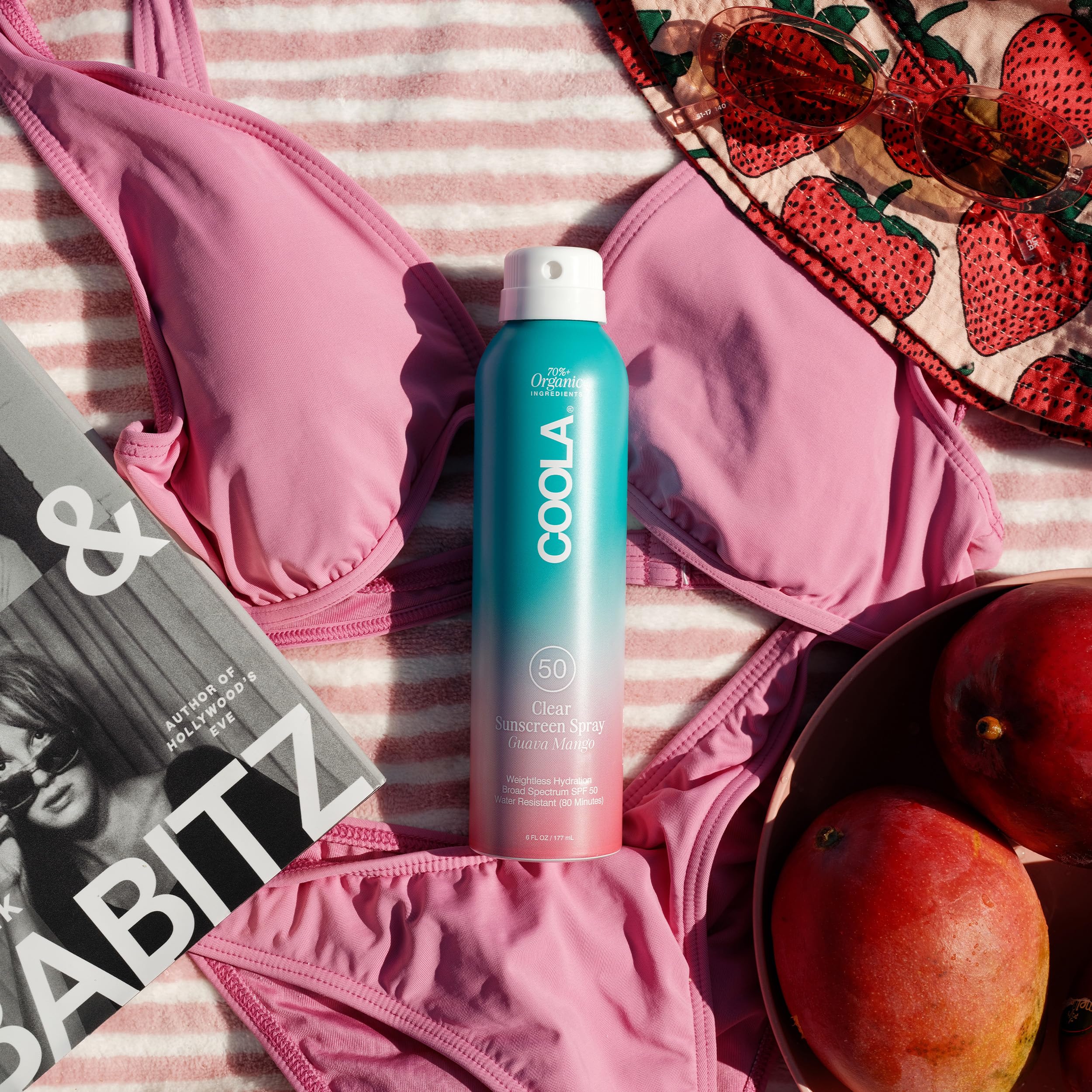 COOLA texture spray fine mist illustrating lightweight absorption and no greasiness