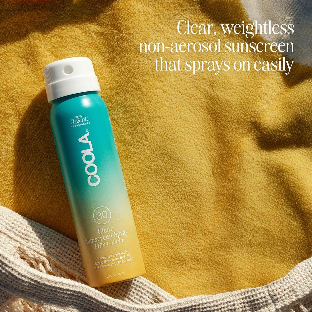 COOLA three bottles lined up for convenient travel protection