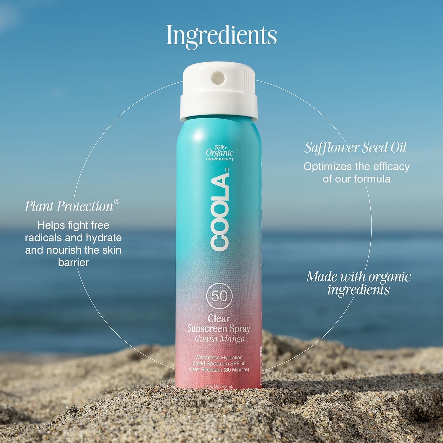 COOLA beside travel pouch to show compact size and portability