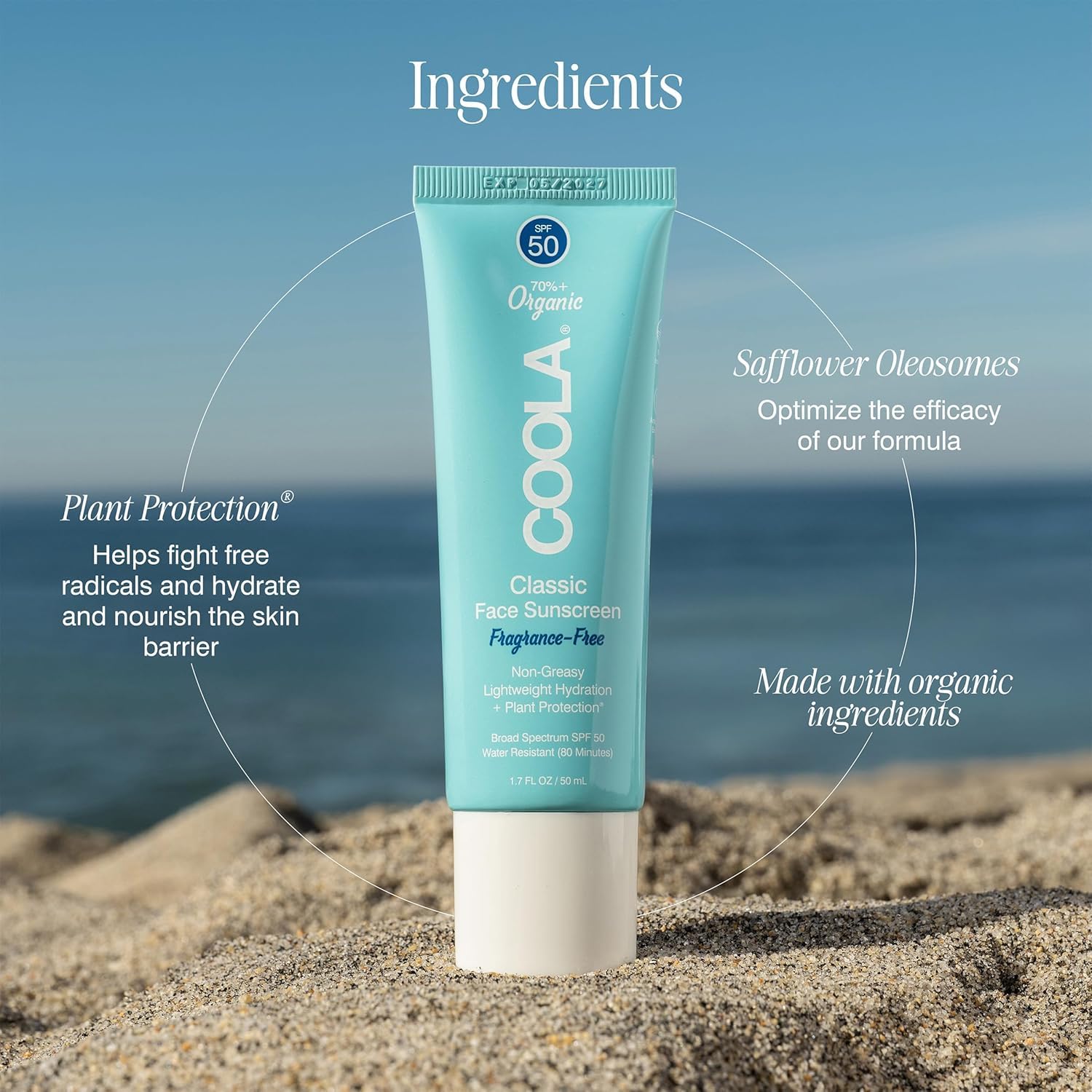 COOLA tube in travel pouch showing portable 1.7 fl oz convenience