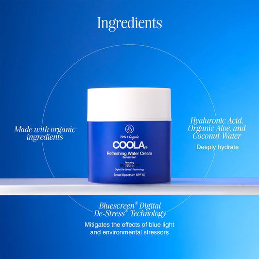 COOLA water cream texture close-up showing lightweight dewy gel cream for hydration