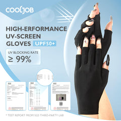 COOLJOB gloves worn while using nail lamp demonstrating hand protection