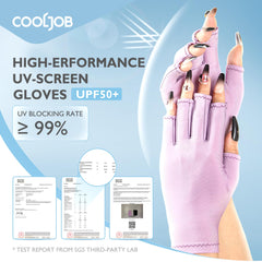 COOLJOB gloves worn during nail curing demonstrating fingertip dexterity and protection