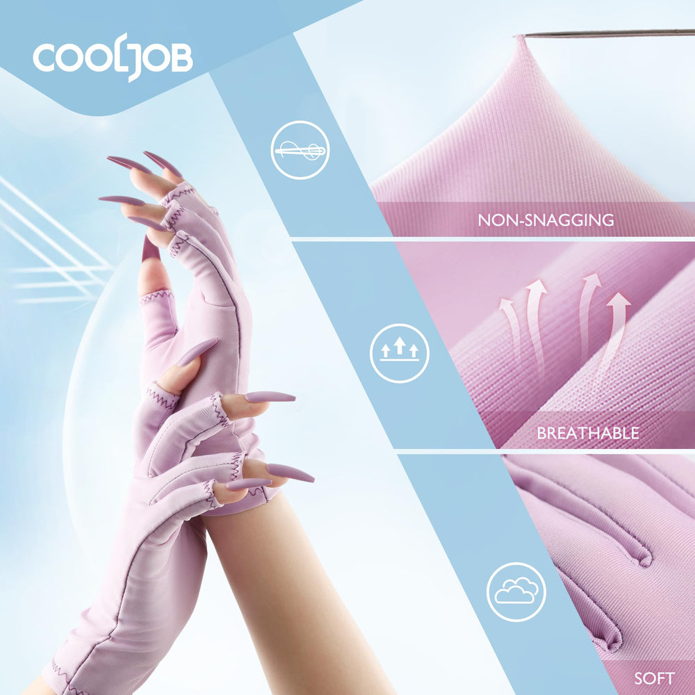 COOLJOB gloves on hand next to ruler showing one-size-fit and coverage benefit