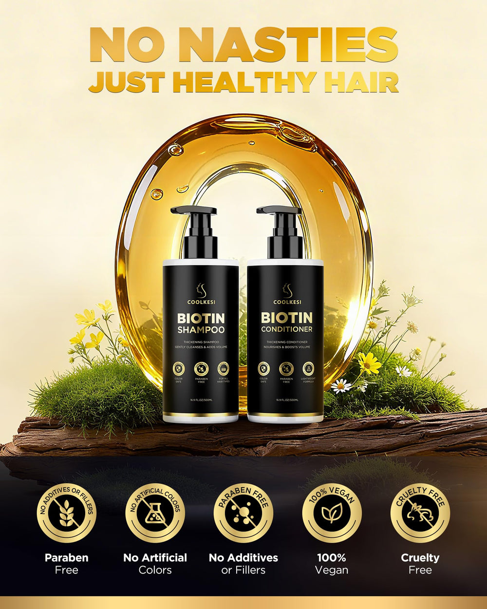 COOLKESI after-wash hair showing shine and volume benefit