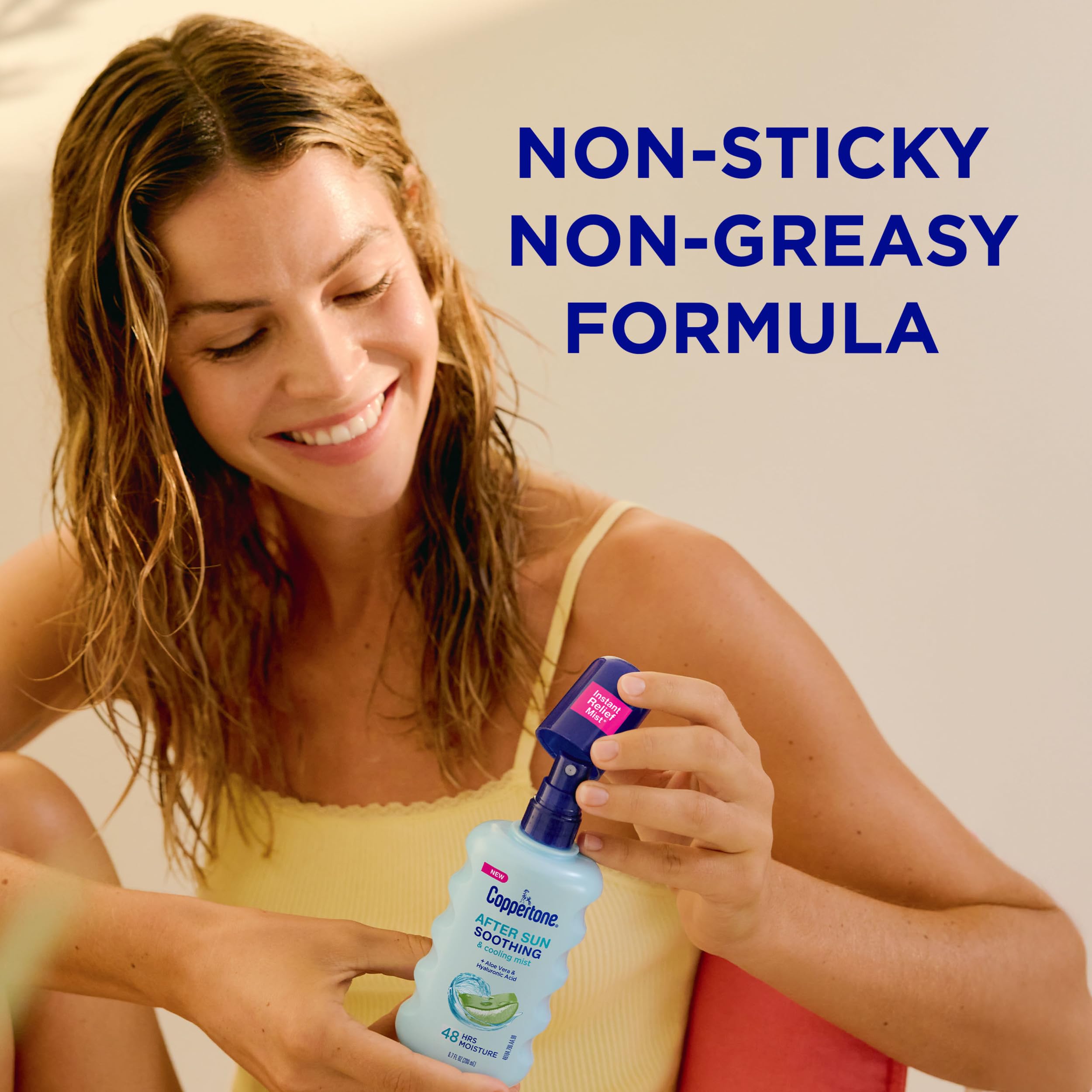 Coppertone bottle in hand portable after-sun care convenience