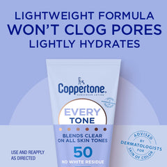 Coppertone Every Tone texture on fingertip illustrating lightweight absorption benefit