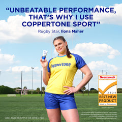 Coppertone sport face lotion texture close up showing lightweight finish