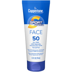 Coppertone face sunscreen front packaging showing SPF and zinc oxide benefit