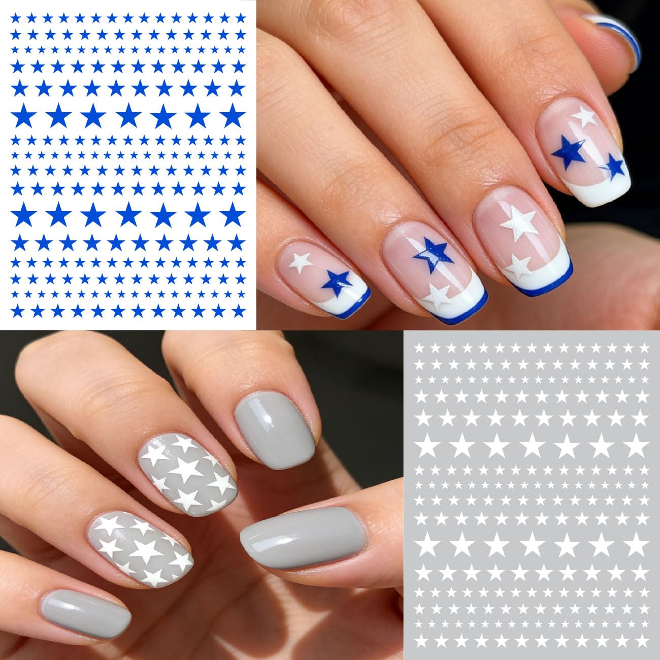 Corabsar manicure in use showing red white and blue stars for instant festive nails