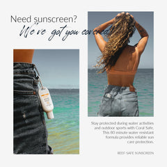 Coral Safe next to sunscreen kit illustrating convenient travel packing