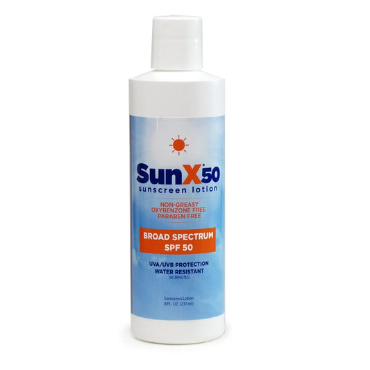 CoreTex Sun X 50 front packaging showing SPF 50 and 8oz bottle benefit easy identification