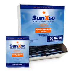 CoreTex packet front view showing branding and SPF50, convenient protection