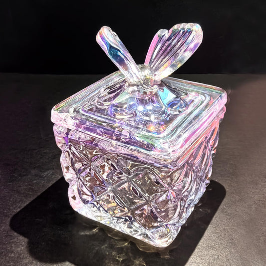CORFULRA front view rainbow dappen dish showing capacity and clear glass, practical for mixing