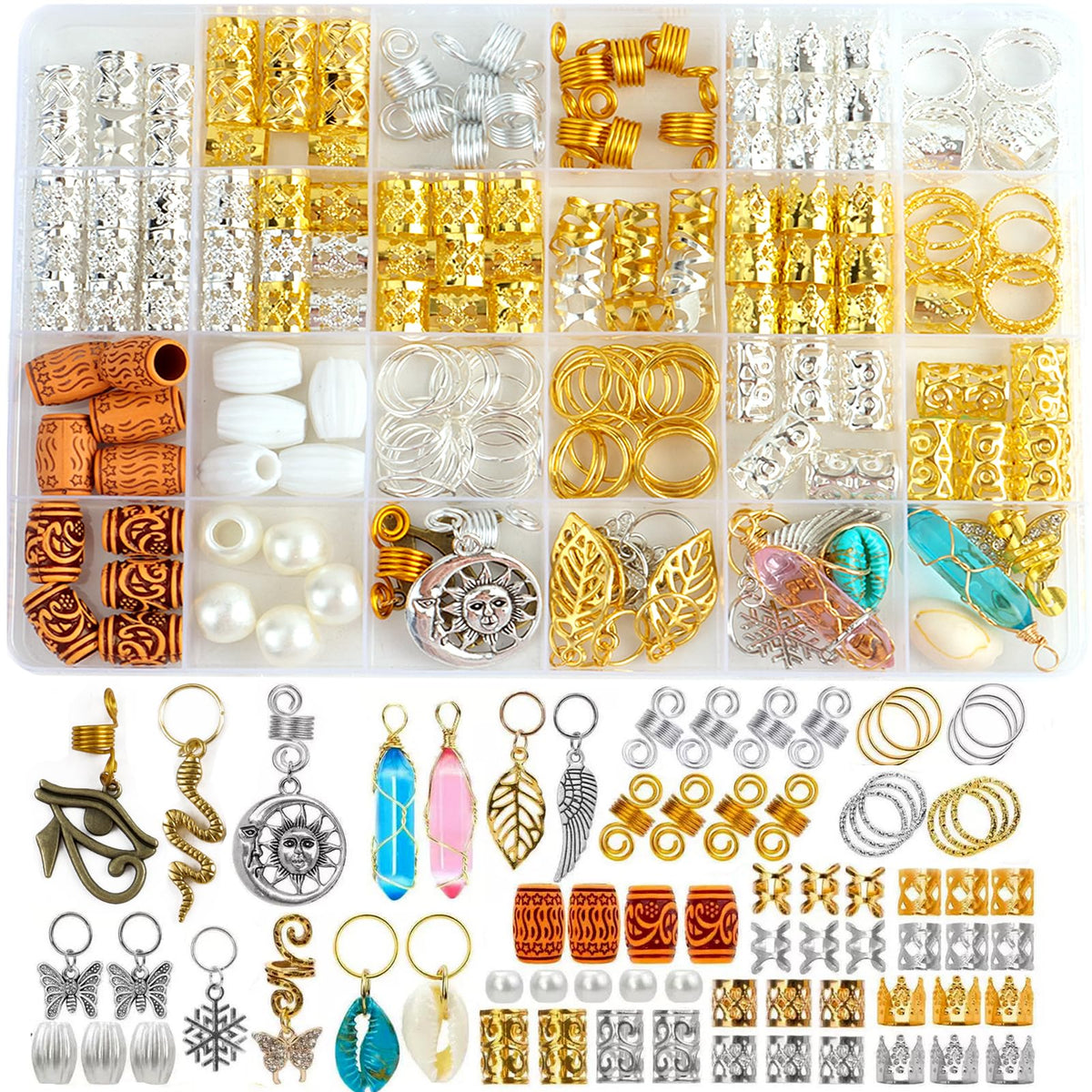 Coriario front packaging showing mixed gold and silver charms and box, adds organized styling convenience