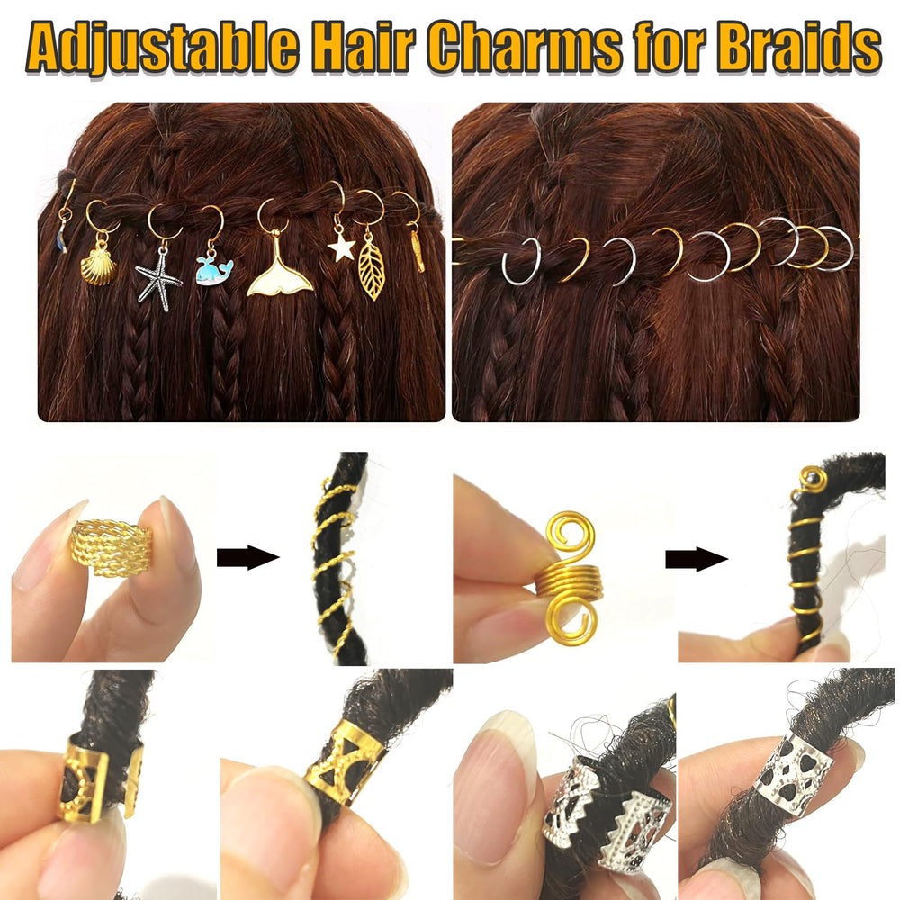 Coriario hair jewelry applied to a braid demonstrating easy slide-on placement and stylish accent