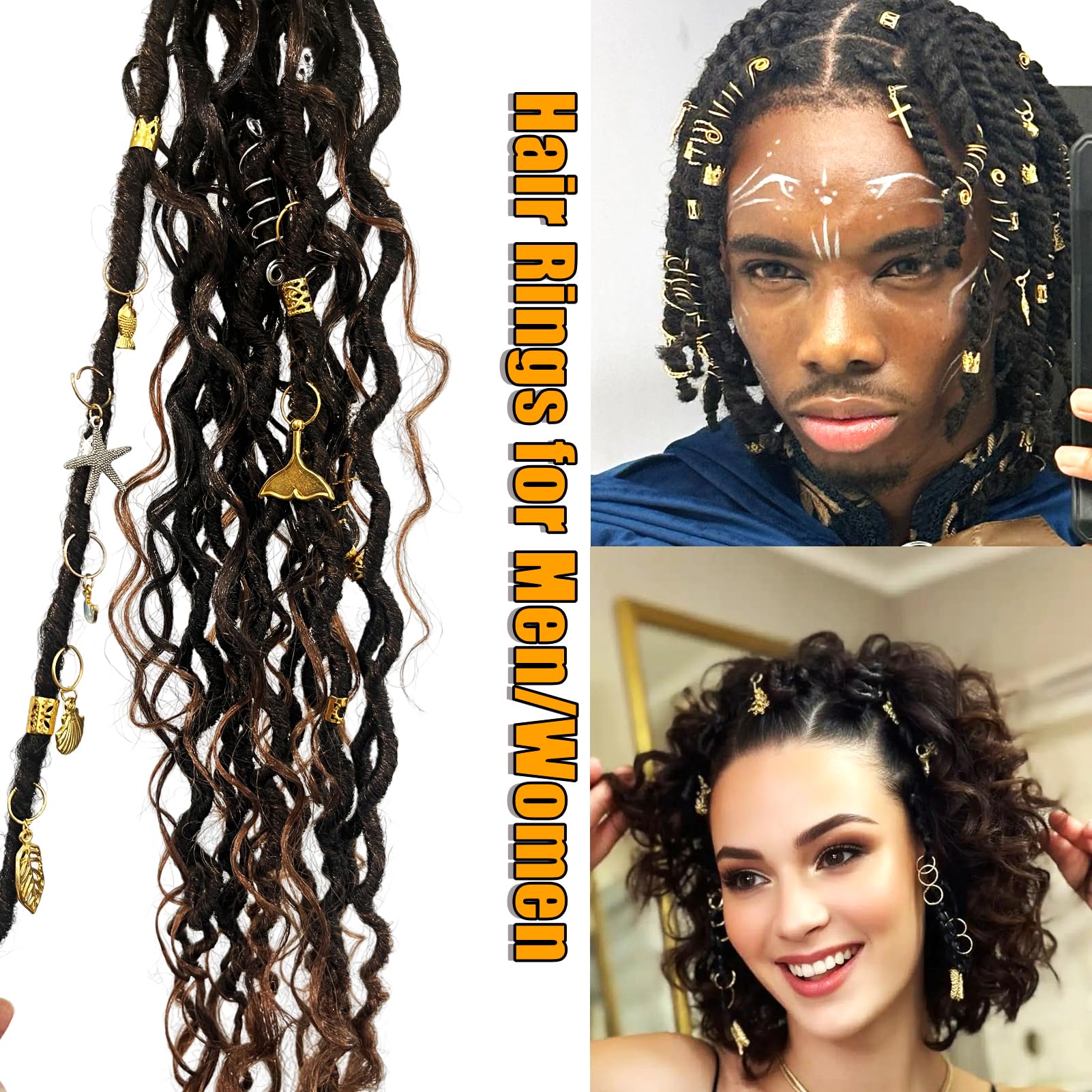 Coriario pieces held in hand for scale showing bead sizes and ease of styling for locs