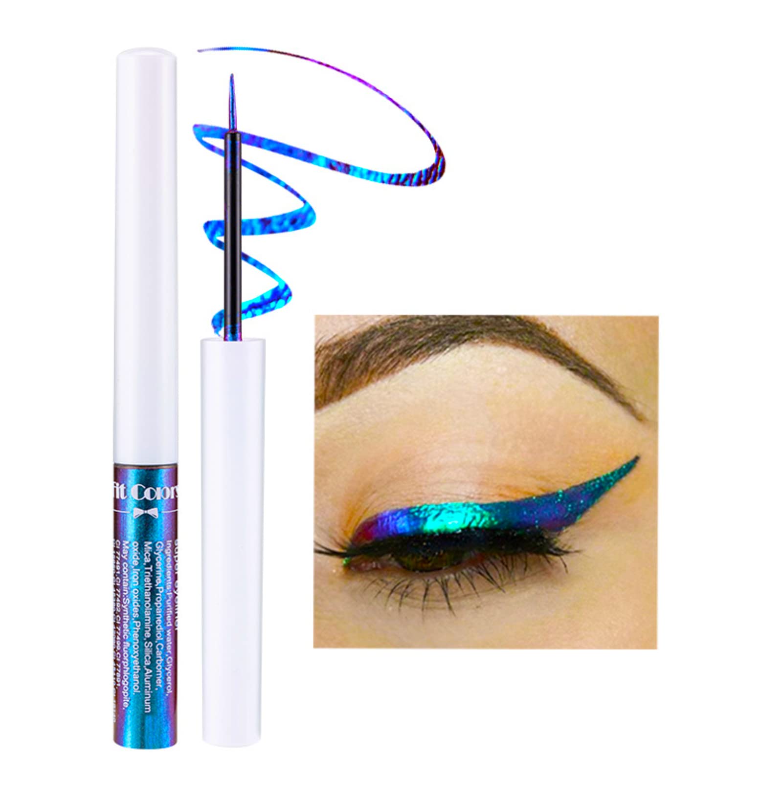 Corleone front packaging showing rainbow metallic eyeliner and branding benefit long-wear