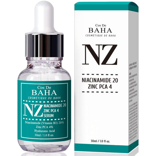 Cos De BAHA bottle front view showing compact serum packaging and benefit