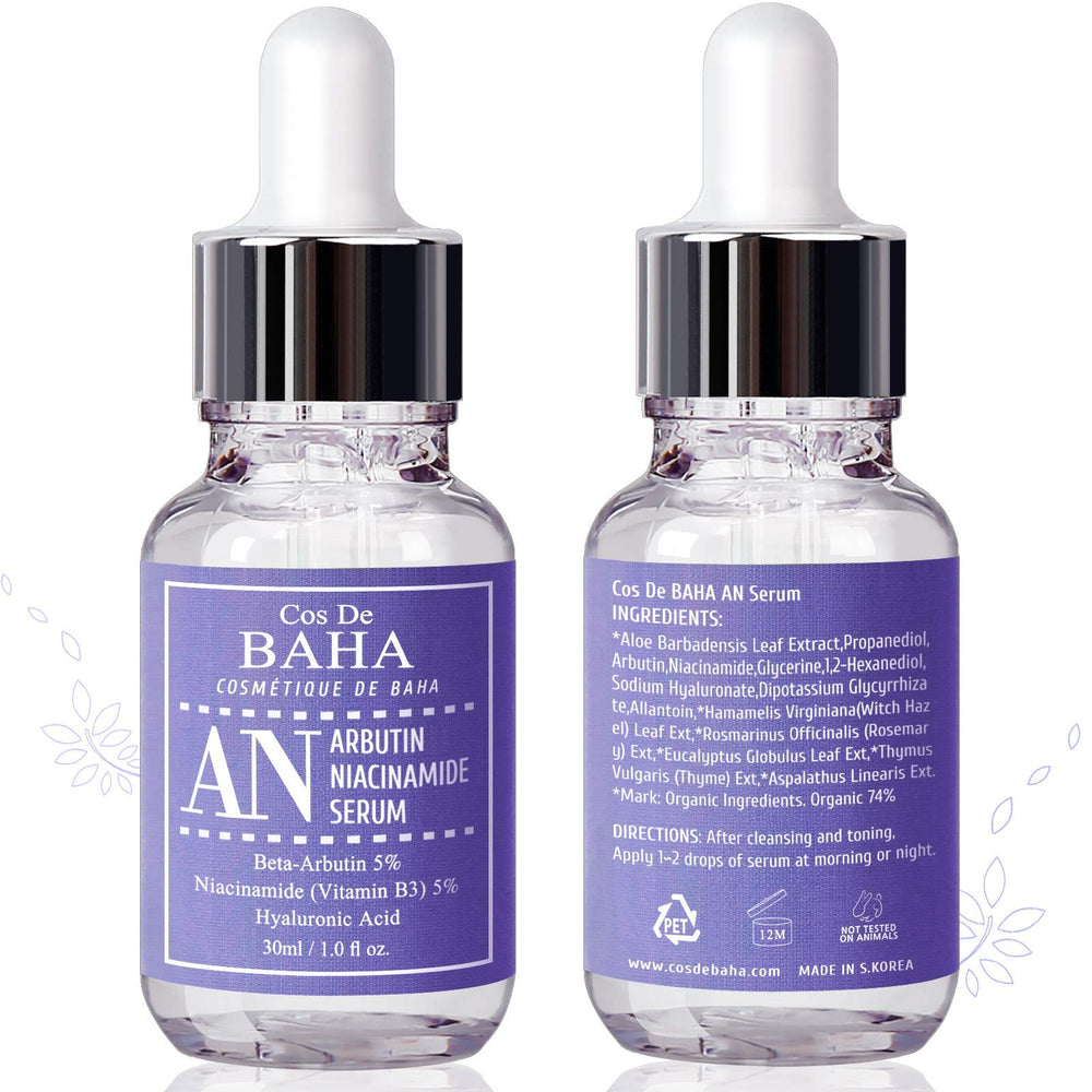 Cos De BAHA serum staged on bathroom counter for simplified daily routine