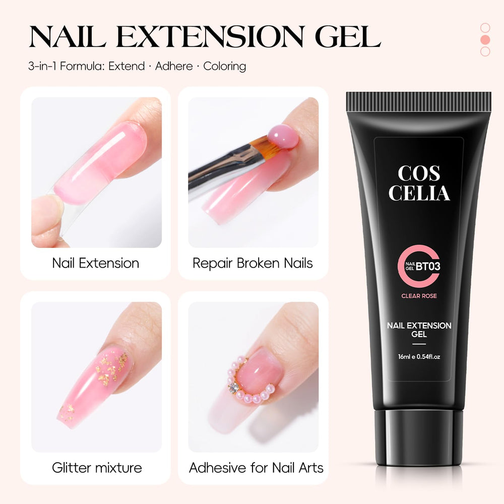 COSCELIA base and top coat bottles close-up, finish options for glossy or matte protection