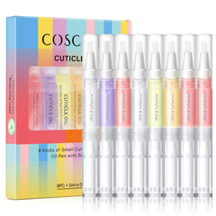 COSCELIA front packaging showing eight cuticle oil pens and benefits