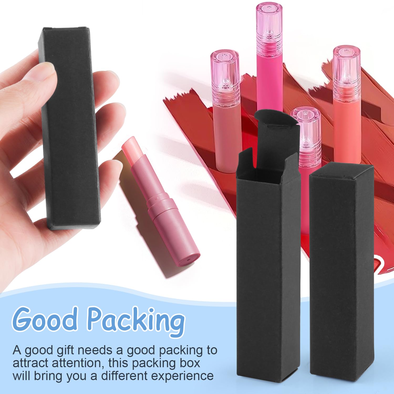 Cositina box holding lipstick demonstrates secure fit and shipment safety