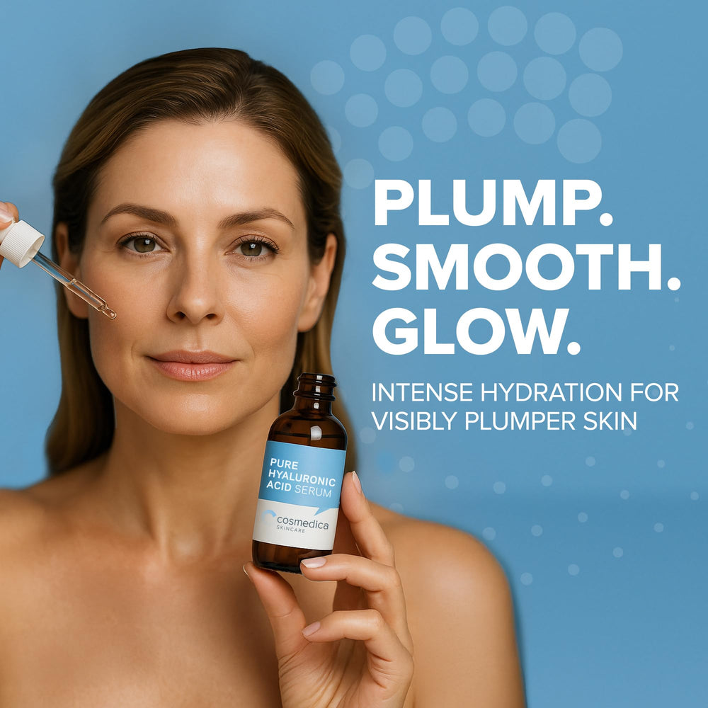 Cosmedica Skincare serum texture on hand showing lightweight hydration and smooth feel