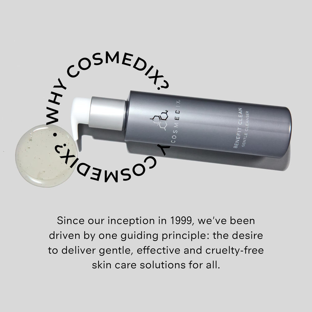 COSMEDIX Benefit Clean staged in bathroom routine, seamless integration into skincare