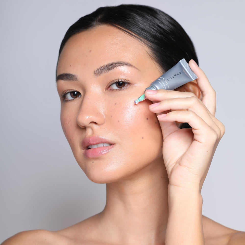 COSMEDIX on vanity in morning routine setting illustrating quick absorption benefit